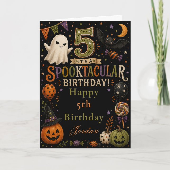Carte d'anniversaire Spooktacular 5 ans (Devant)