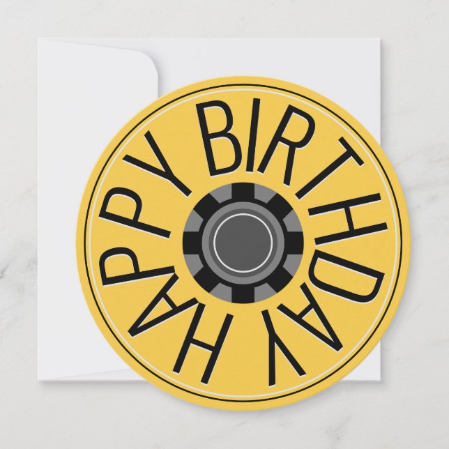 Carte d'anniversaire Steampunk Roue Jaune Joyeux A (Devant)