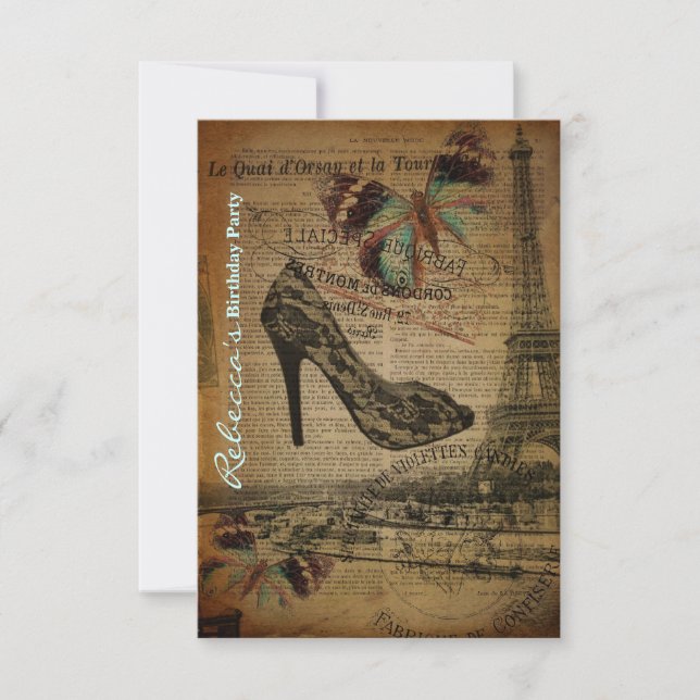 carte d'anniversaire stylet girly parisienne à la (Devant)