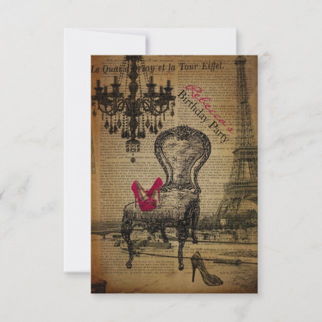 carte d'anniversaire stylet girly parisienne à la (Devant)