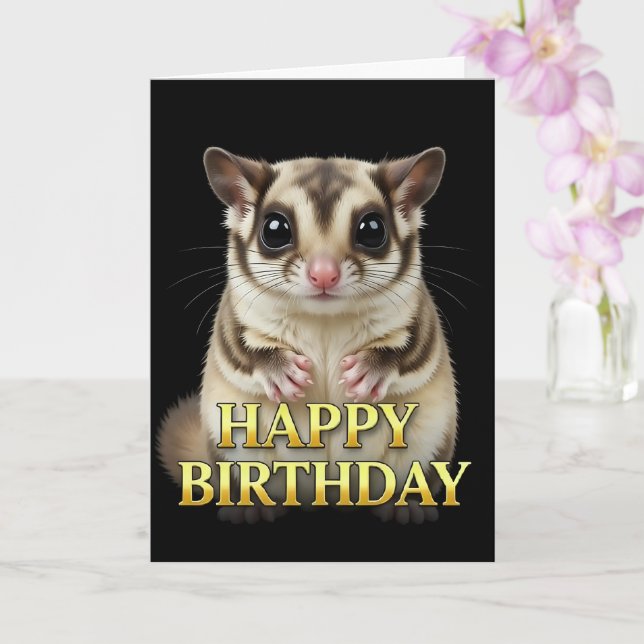CARTE D'ANNIVERSAIRE SUGAR GLIDER GROS PLAN DISTIN (Orchidée)