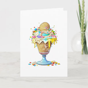 Carte d'anniversaire   Sundae crème glacée lunaire