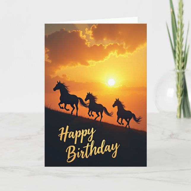Carte d'anniversaire Sunset Horses (Devant)