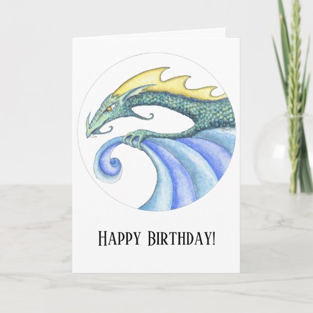 Carte d'anniversaire surfante de dragon (Devant)