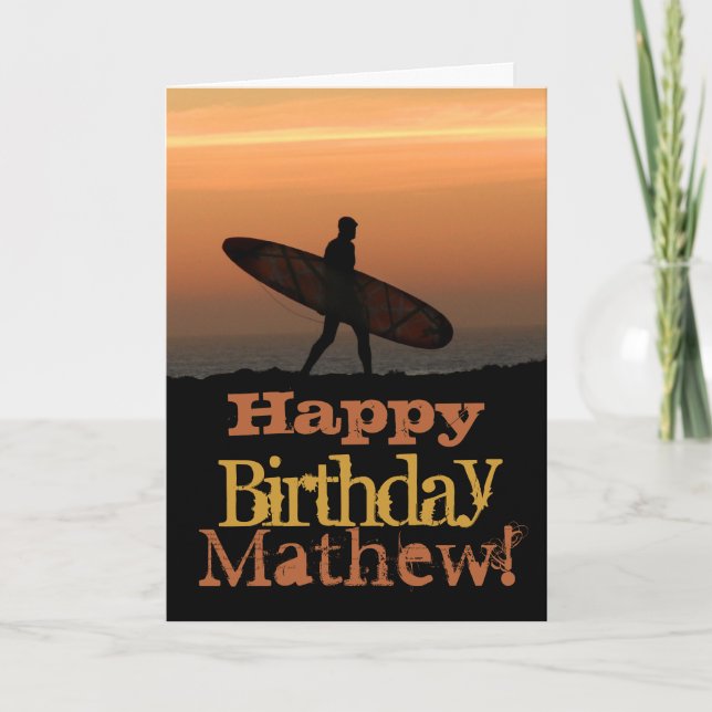 Carte d'anniversaire surfeur personnalisable (Devant)
