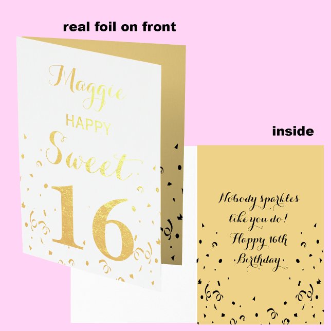 Carte d'anniversaire Sweet 16 Gold Foil (Créateur téléchargé)