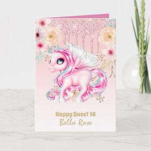 Carte d'anniversaire Sweet 16 Jolie Unicorn