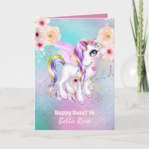 Carte d'anniversaire Sweet 16 Jolie Unicorn