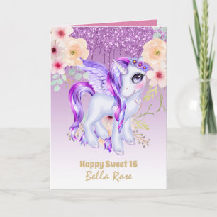 Carte d'anniversaire Sweet 16 Jolie Unicorn