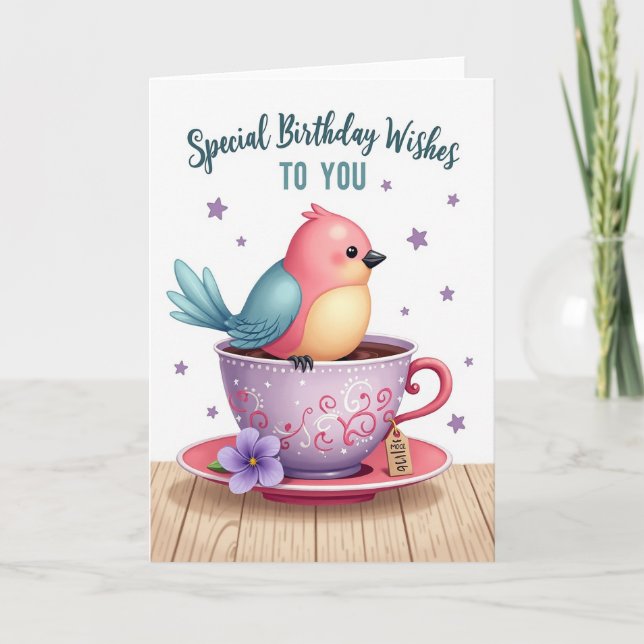 Carte d'anniversaire Sweet Bird Teacup (Devant)