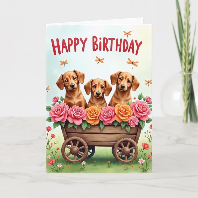 Carte d'anniversaire Sweet Dog Wagon (Devant)