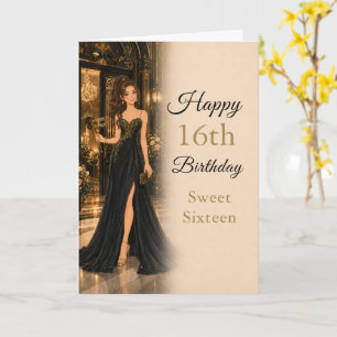 Carte d'anniversaire Sweet Sixteen Black Gold