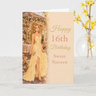Carte d'anniversaire Sweet Sixteen jaune beurre