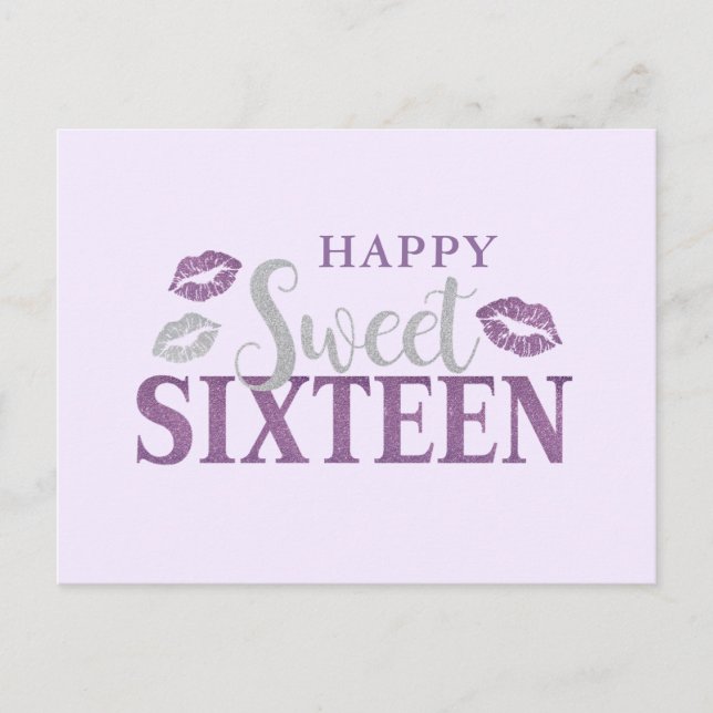 Carte d'anniversaire Sweet sixteen violet et argen (Devant)