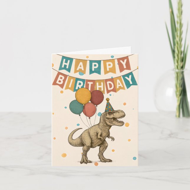 Carte d'anniversaire T-Rex - Dinosaure torride (Devant)