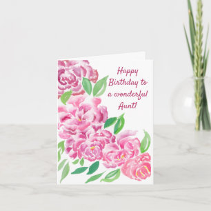 Carte d'anniversaire tante fleurs de peonies rose
