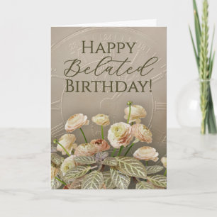 Carte d'anniversaire tardive à motif floral neutre