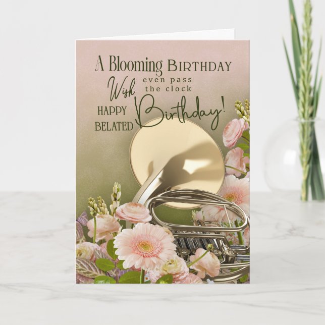 Carte d'anniversaire tardive pour joueur de cor d' (Devant)