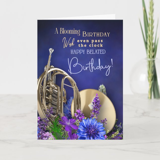 Carte d'anniversaire tardive pour joueur de cor d' (Devant)