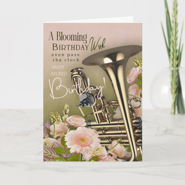 Carte d'anniversaire tardive pour joueur d'instrum (Devant)