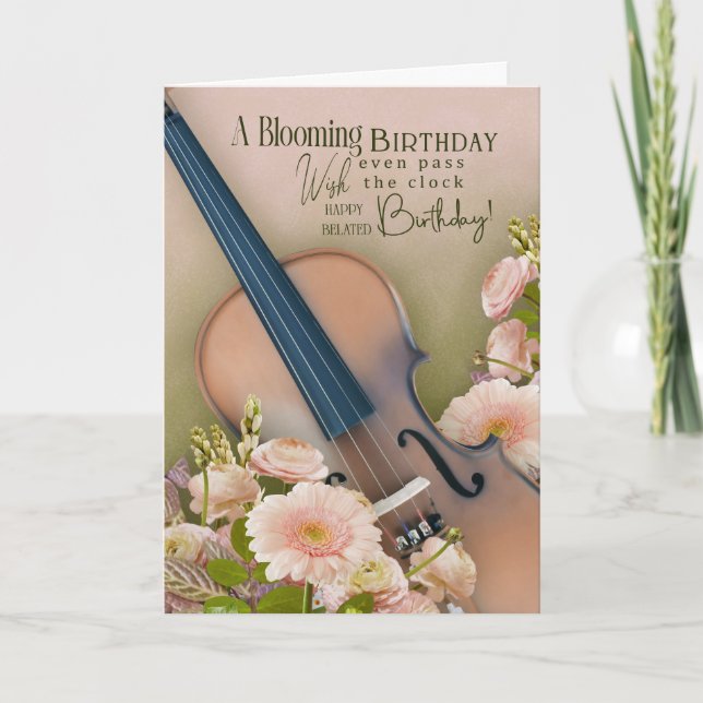 Carte d'anniversaire tardive pour violoniste – Mus (Devant)