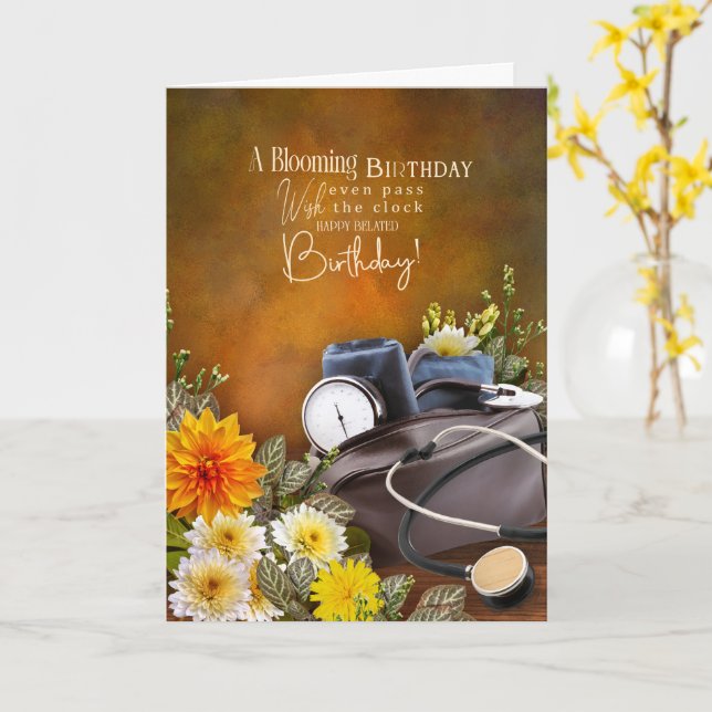 Carte d'anniversaire tardive sur le thème médical (Fleur jaune)