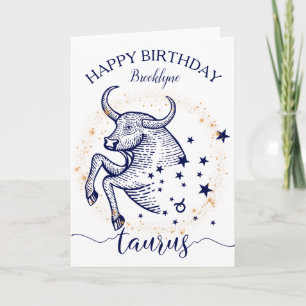 Carte d'anniversaire Taurus Zodiac Navy & Gold Mon
