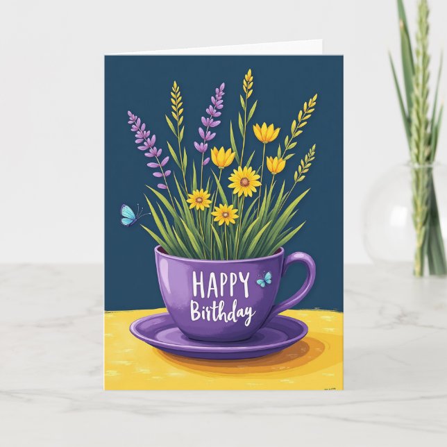 Carte d'anniversaire Teacup Flora (Devant)