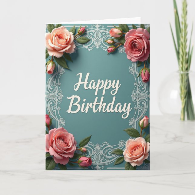 Carte d'anniversaire Teal Rose (Devant)