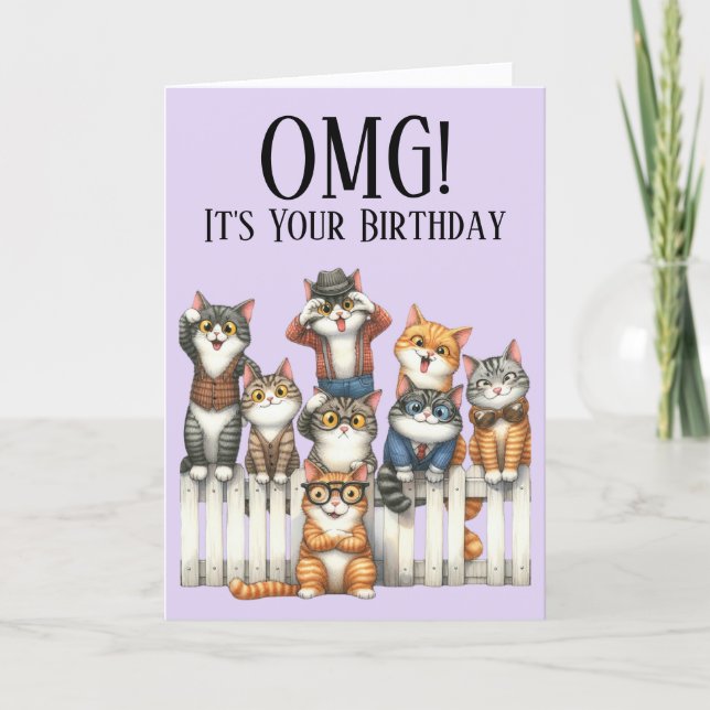 Carte d'anniversaire thème chat mignon (Devant)
