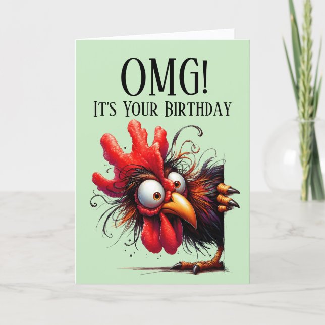 Carte d'anniversaire thème coq drôle (Devant)