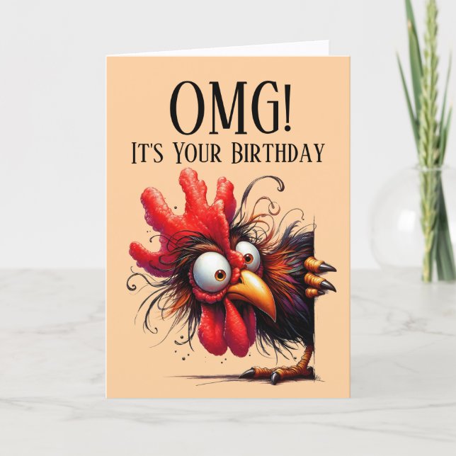 Carte d'anniversaire thème coq drôle (Devant)