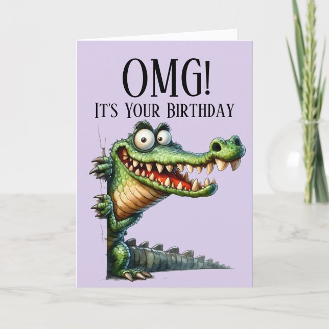 Carte d'anniversaire thème crocodile drôle (Devant)