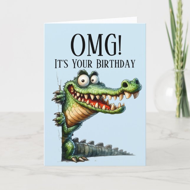 Carte d'anniversaire thème crocodile drôle (Devant)