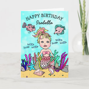 Carte d'anniversaire thème sirène rose