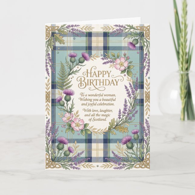 Carte d'anniversaire Thistle Tartan Écossais (Devant)