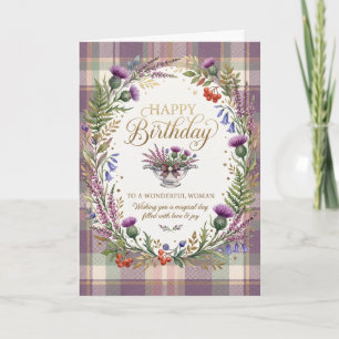 Carte d'anniversaire Thistle Tartan Violet