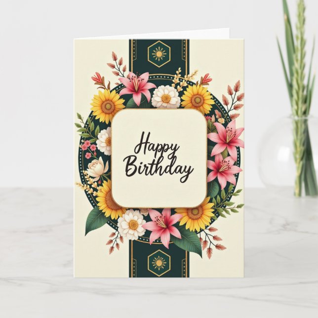 Carte d'anniversaire Tournesol Doré (Devant)