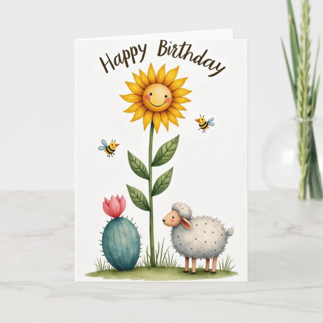 Carte d'anniversaire Tournesol Fantaisiste (Devant)
