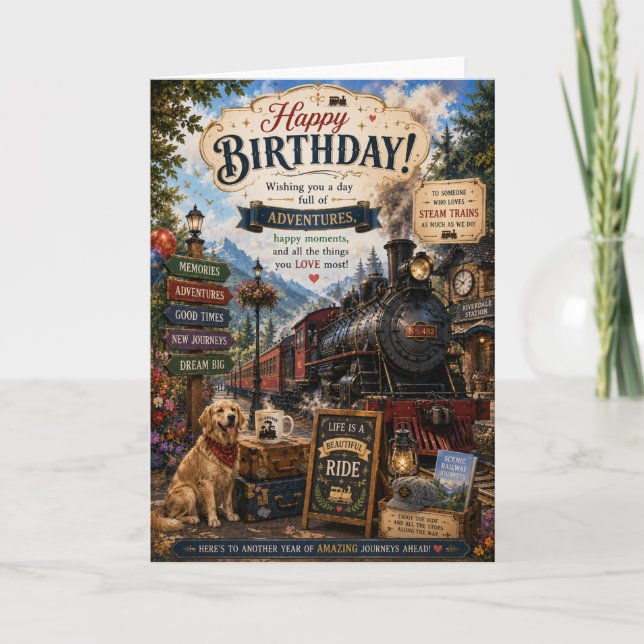 Carte d'anniversaire Train à Vapeur | Chemin de fe (Devant)