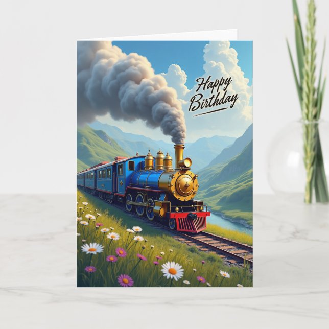 Carte d'anniversaire Train Bleu (Devant)