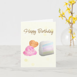 Carte d'anniversaire tranche de gâteau et glace à 
