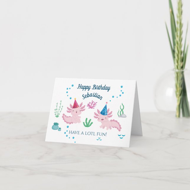Carte d'anniversaire très heureuse Axolotl blanc (Devant)