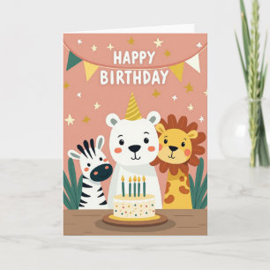 Carte d'anniversaire trio d'animaux joyeux