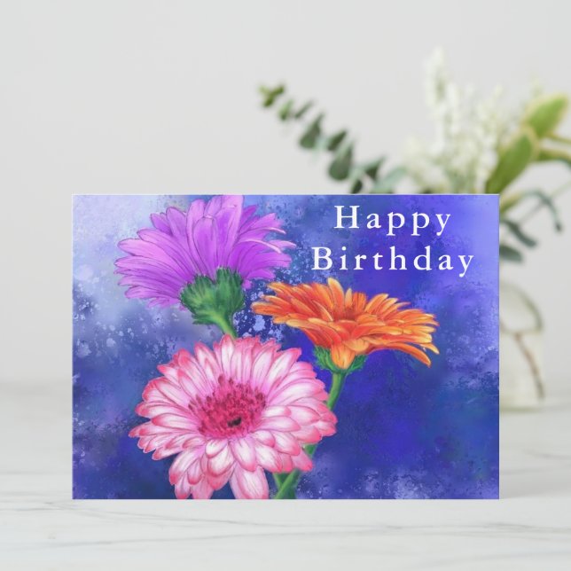 Carte d'anniversaire Trois couleurs Gerberas (Debout devant)