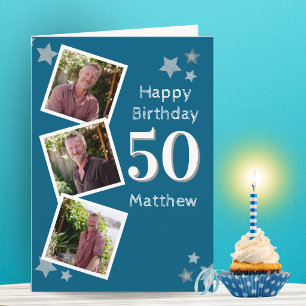 Carte d'anniversaire Trois étoiles bleues photo
