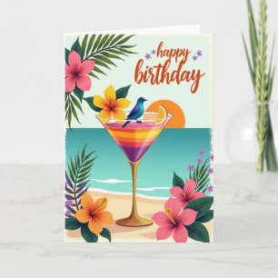 Carte d'anniversaire Tropical Bird Drink