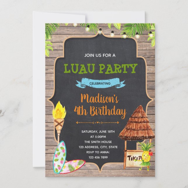 Carte d'anniversaire tropicale été aloha luau (Devant)