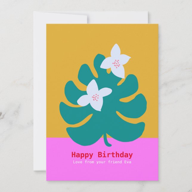 Carte d'anniversaire tropicale moderne à fleurs de (Devant)