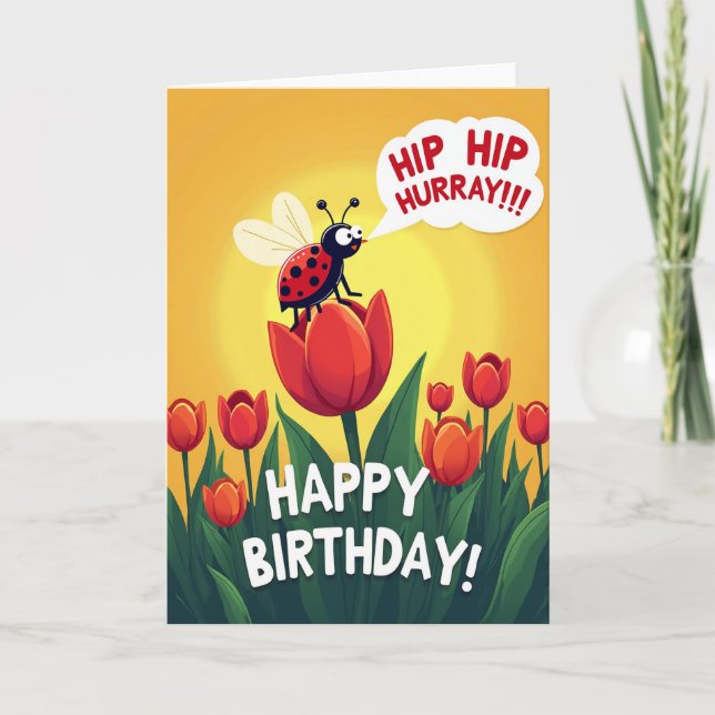 Carte d'anniversaire Tulipe Insecte Douce (Devant)